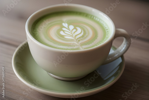 A cup of creamy matcha latte with latte art