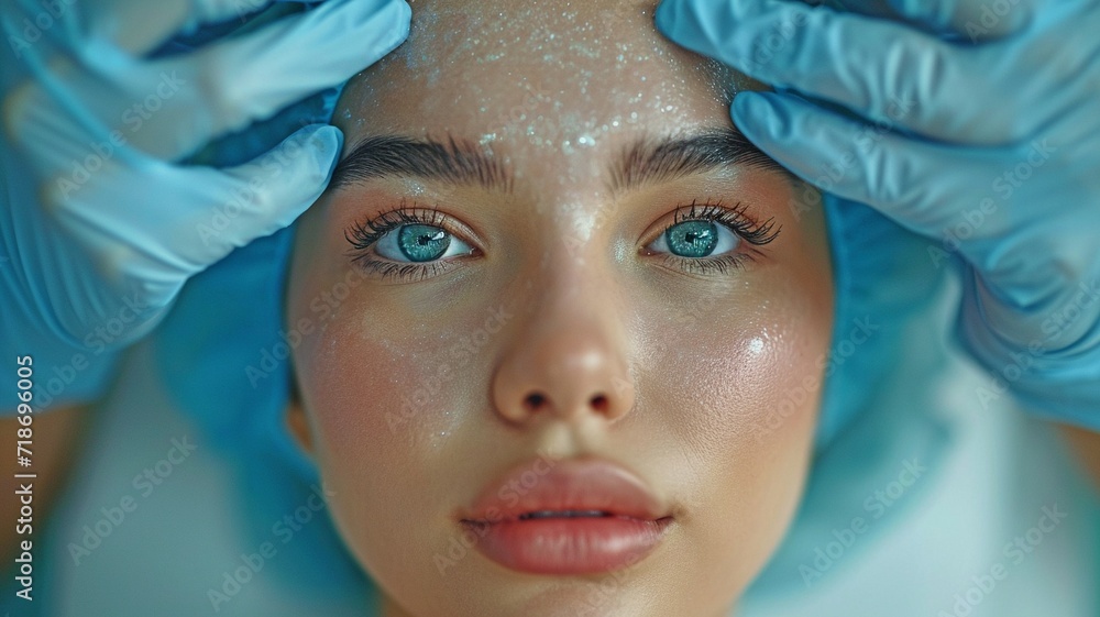 Asian lady in a relaxed state receiving anti-aging and face skin ultrasonic cavitation from a cosmetologist at a beauty salon. Asian lady in a relaxed state receiving anti-aging and face skin ultrasonic cavitation from a cosmetologist at a beauty salon.
