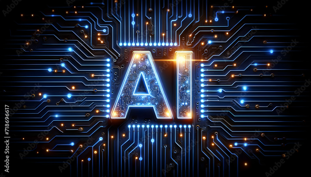Artificial intelligence micro chip with text on chip. AI cpu digital ...