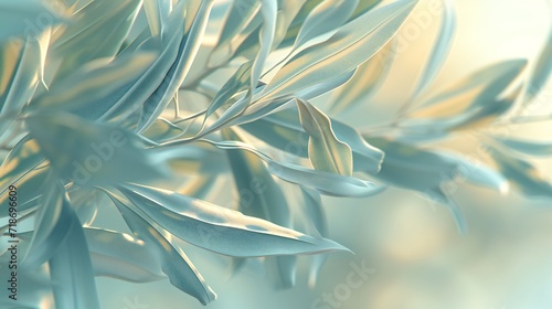 Extreme close-up of a sunlit olive leaf  its graceful form dancing with frosty textures  a Mediterranean ballet of hot and cold.