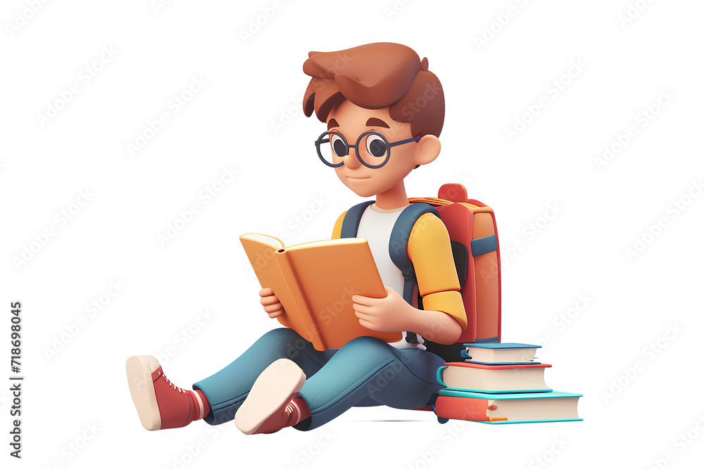 腰をおろして本を読む少年
腰をおろして本を読む少年