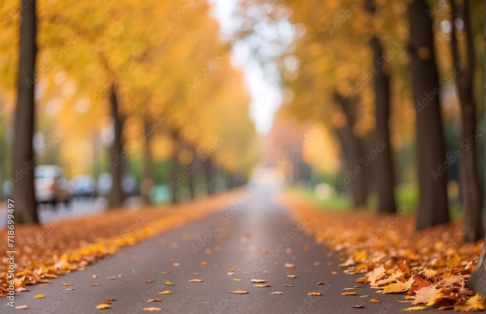 Straight road covered with autumn leaves Straight road covered with autumn leaves