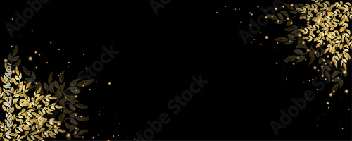 Vector art deco luxury flower, leaves, gold shine line art background. Golden botany banner. Japanese style Hand drawn vector. Line art style design. Hand drawn florals for packaging,coveand wall arts