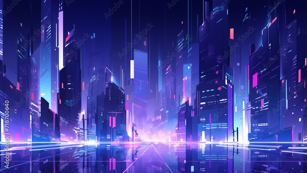 Futuristic city cyberpunk landscape, future, purple lights, modern buildings, night city