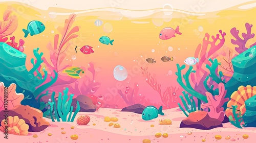 Flat Illustration of Underwater Ocean