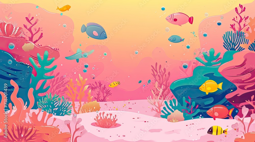 Flat Illustration of Underwater Ocean