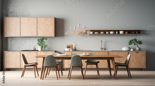 interior design of modern Scandinavian pantry with beautiful hardwood  minimal concept  AI generated photo  copy space for text
