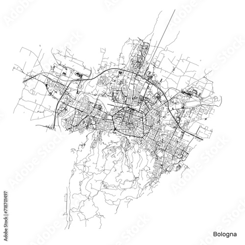 Bologna city map with roads and streets, Italy. Vector outline illustration.