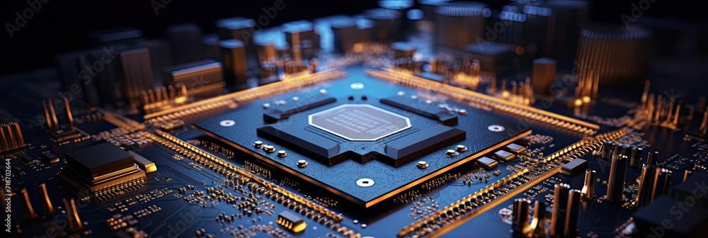 The image showcases a sci-fi circuit board with hyper-realistic details, bringing futuristic technology to life.