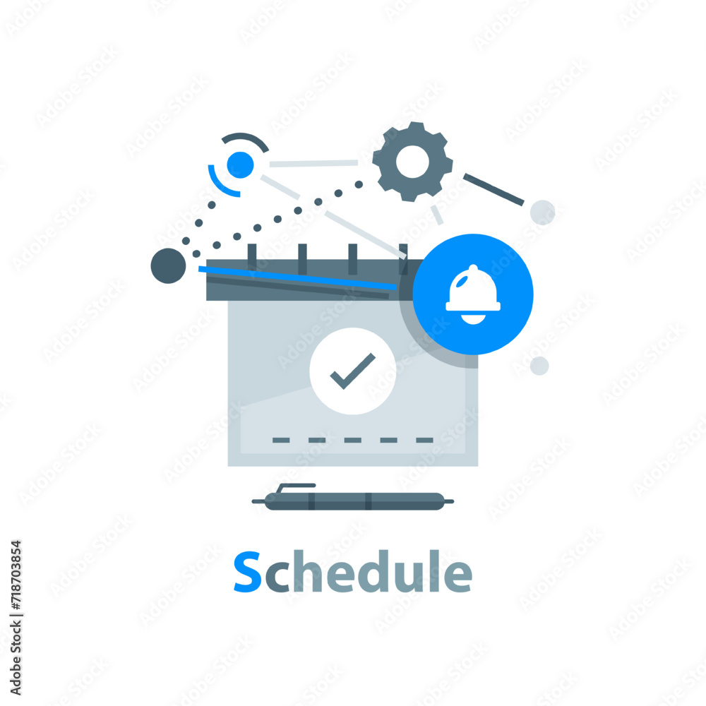 Calendar, Time management concept, Planning, Efficient use of worktime for implementation of the business plan, flat design icon vector illustration Calendar, Time management concept, Planning, Efficient use of worktime for implementation of the business plan, flat design icon vector illustration