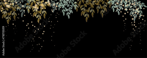 Vector art deco luxury flower, leaves, gold shine line art background. Golden botany banner. Japanese style Hand drawn vector. Line art style design. Hand drawn florals for packaging,coveand wall arts