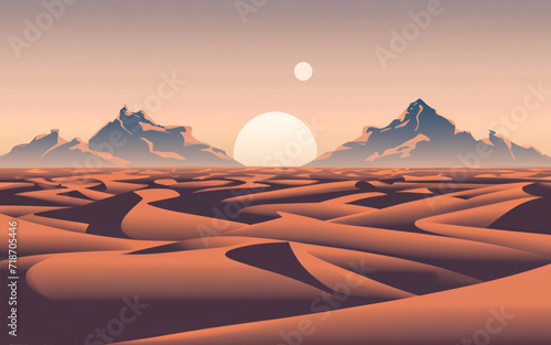 Enigmatic Desert Mirage Landscape Background, poster, banner. Mysterious Sand Dunes and Nomadic Exploration Promotion Design.