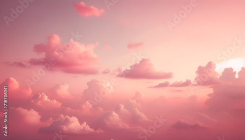 Gentle blush sky with cotton-like clouds. Generative AI.