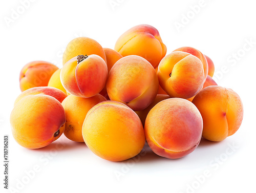 Fresh apricots with leaves isolated on white background. Clipping Path.