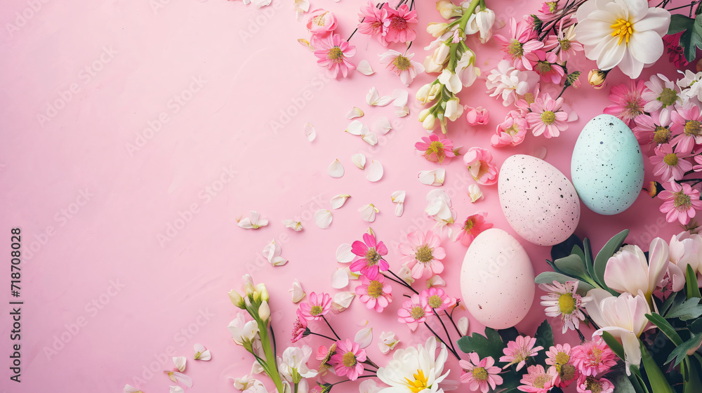 Happy Easter concept with easter eggs and spring