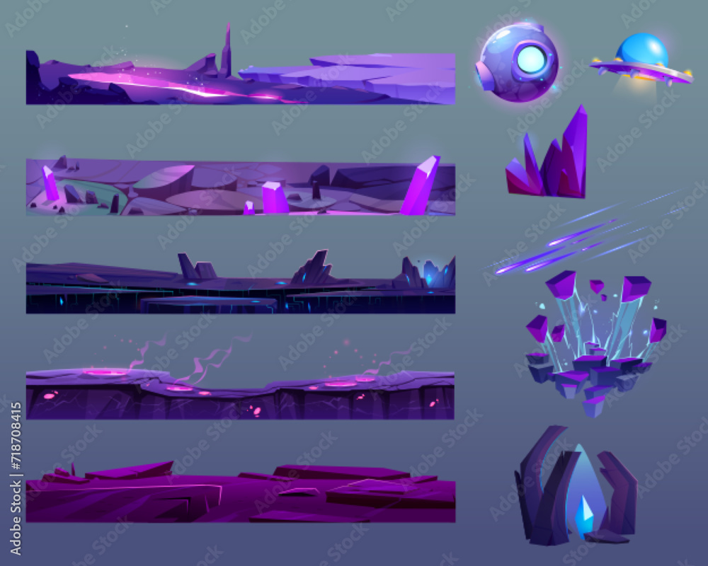 Game ui elements set for space design. Cartoon vector illustration kit ...