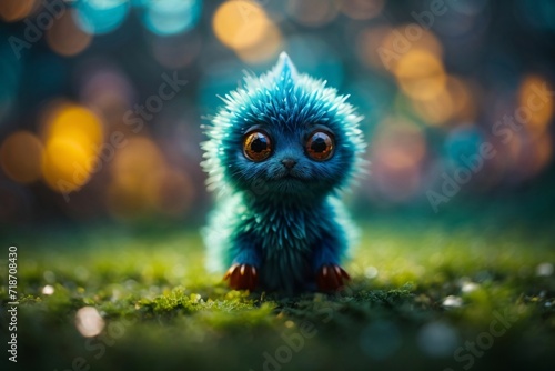 cute tiny and furry colorful spirit creature with a dynamic contrast and bokeh magic.