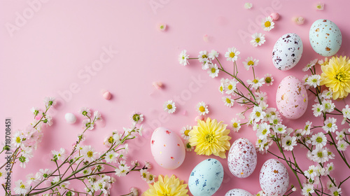 Happy Easter concept with easter eggs and spring