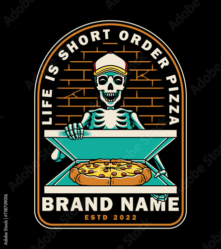 vector illustration skull delivers pizza for customer