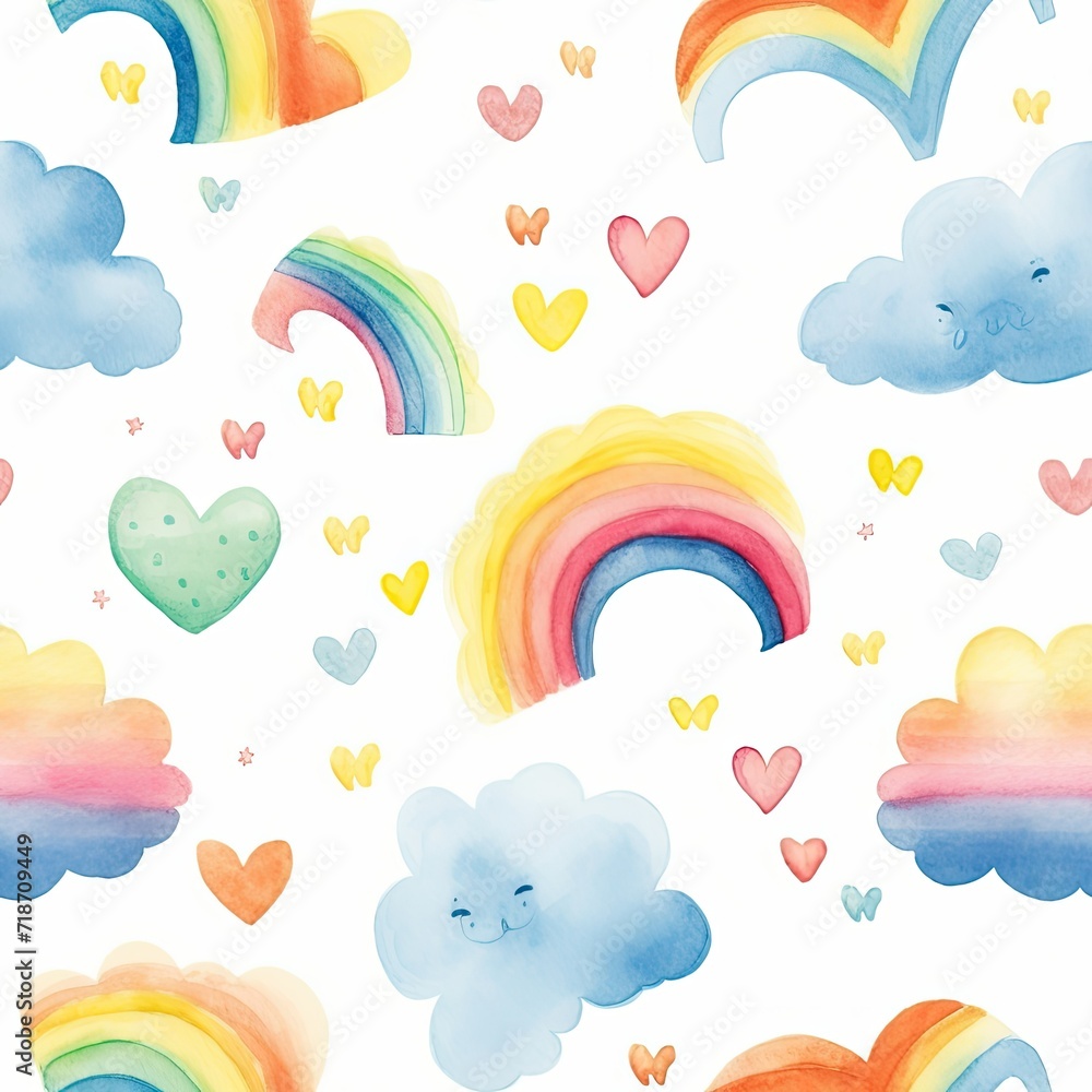 Seamless White Background With Rainbows and Hearts Pattern Seamless White Background With Rainbows and Hearts Pattern