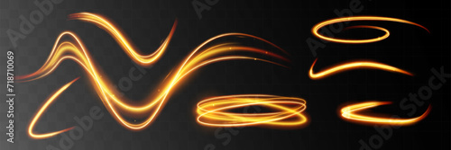 Light wave,shiny gold lines.Color glowing design element.Wavy bright stripes.Vector illustration. 
