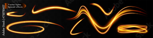 Light wave,shiny gold lines.Color glowing design element.Wavy bright stripes.Vector illustration.
