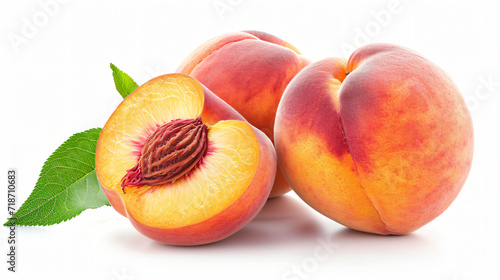 Peach fruit isolated white background