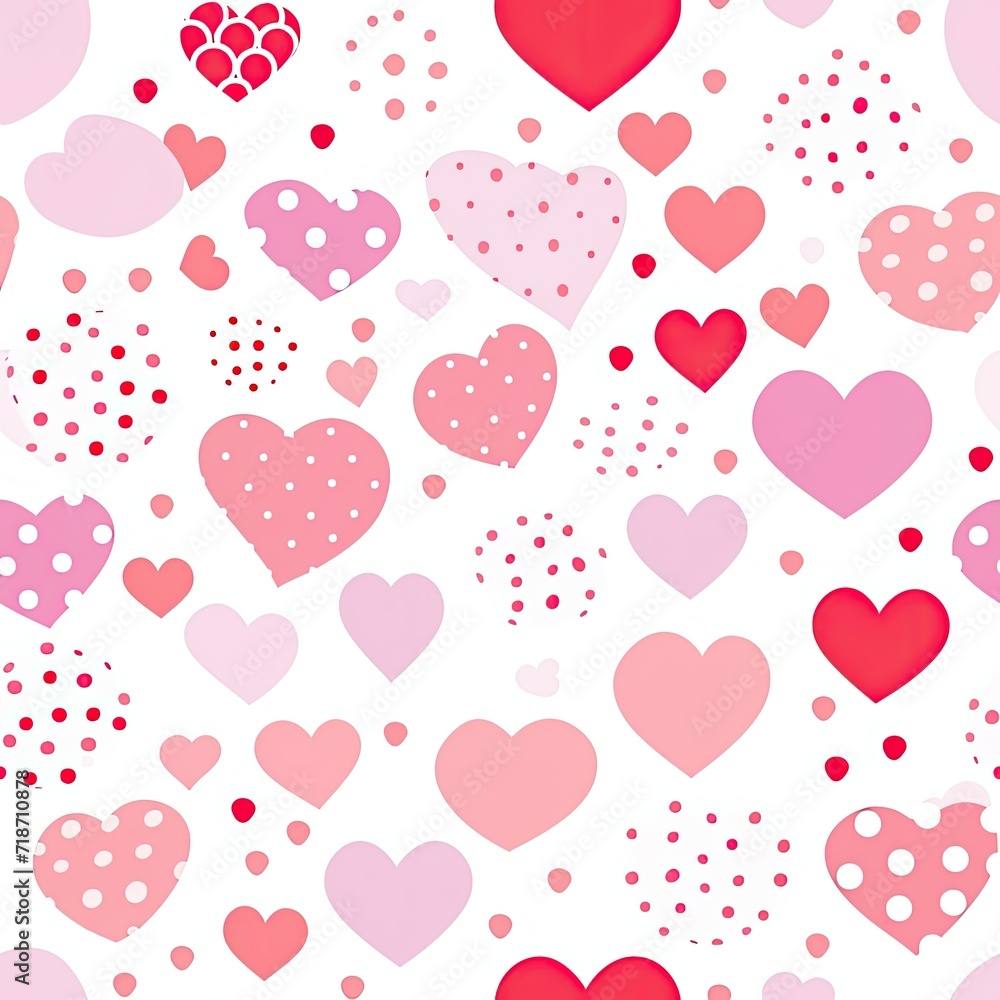Abundance of Hearts on White Background - Seamless Pattern With Many Red Hearts