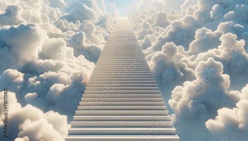 Surreal stairway piercing through the clouded atmosphere. Generative AI.