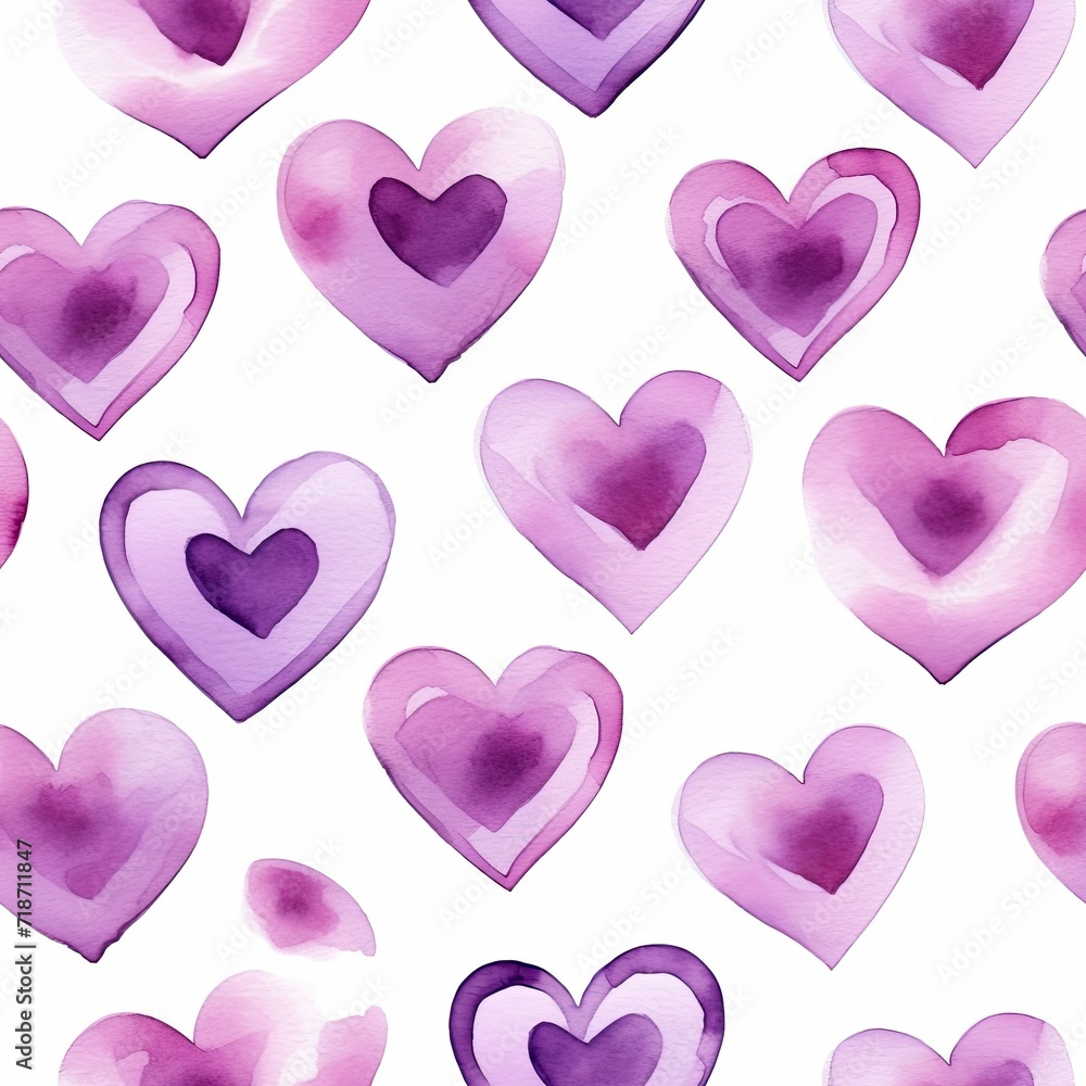 Watercolor Hearts on White Background - Seamless Pattern of Simple and Elegant Heart Shapes