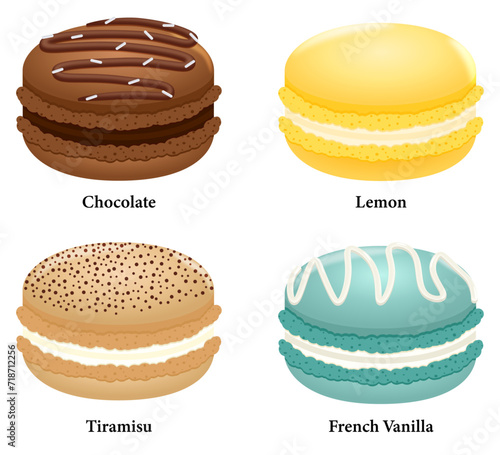 Macarons with Chocolate, Lemon, Tiramisu and French Vanilla Flavors 