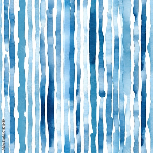 Watercolor Painting, Blue and White Stripes Pattern