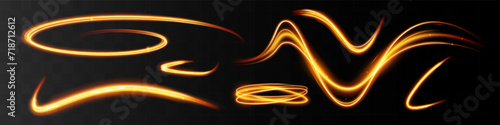 Light wave,shiny gold lines.Color glowing design element.Wavy bright stripes.Vector illustration.
