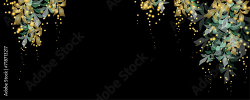 Vector art deco luxury flower, leaves, gold shine line art background. Golden botany banner. Japanese style Hand drawn vector. Line art style design. Hand drawn florals for packaging,coveand wall arts