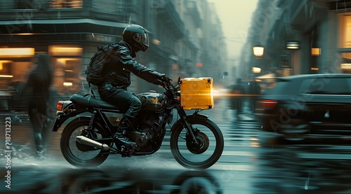 motorcycle on a city  in the style of soggy