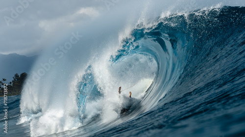 Surfer caught in the wave