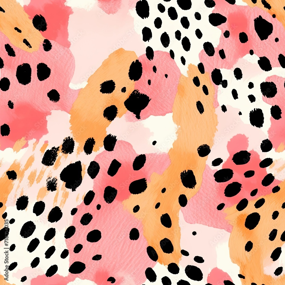 Pink and Black Abstract Painting With Spots Pink and Black Abstract Painting With Spots