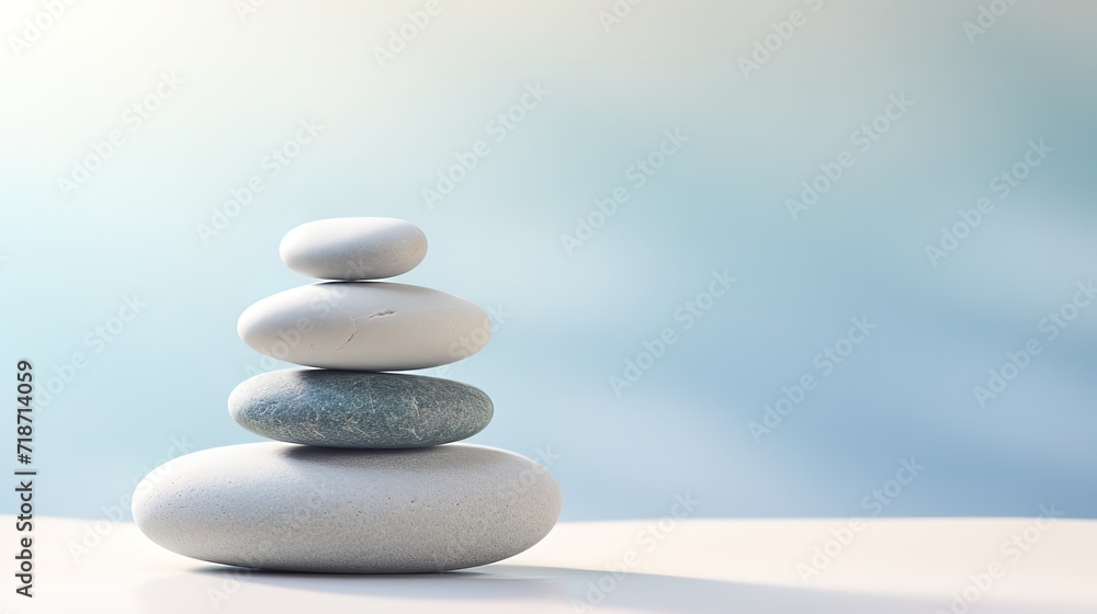 Pile of Zen stones on pastel blue background. generative AI Pile of Zen stones on pastel blue background. generative AI