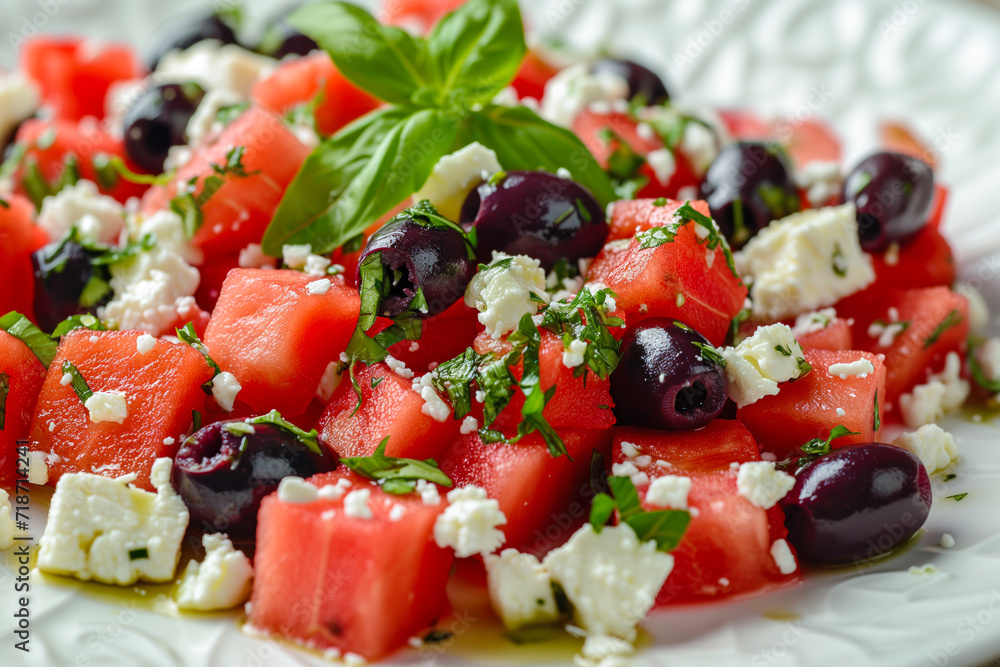 Watermelon feta salad with basil