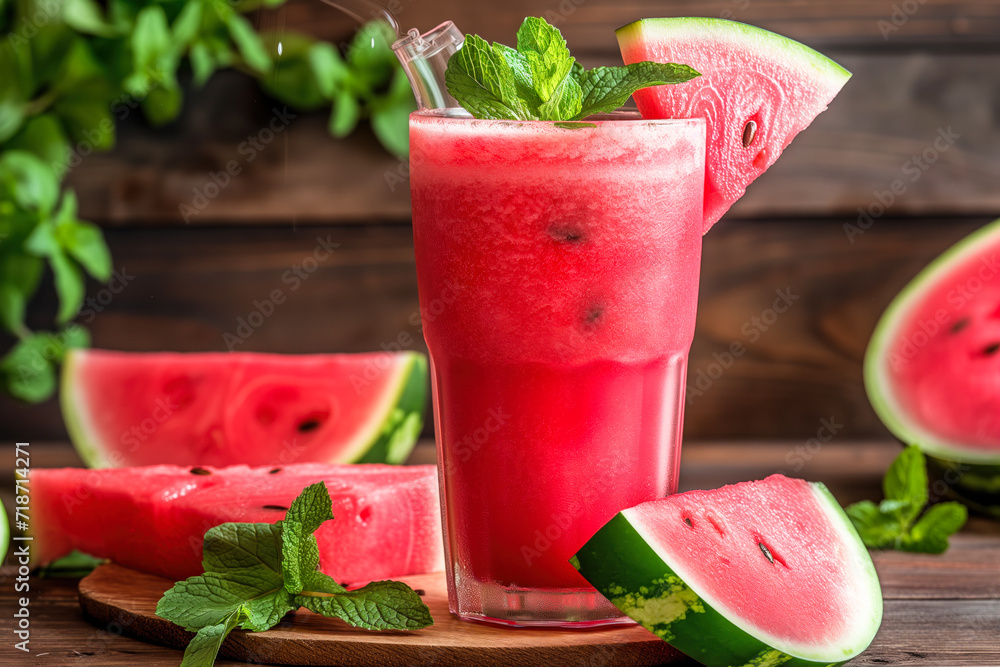 Refreshing watermelon smoothie in glass Refreshing watermelon smoothie in glass