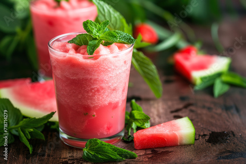 Refreshing watermelon smoothie in glass