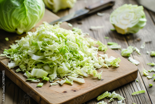 Freshly chopped green cabbage photo
