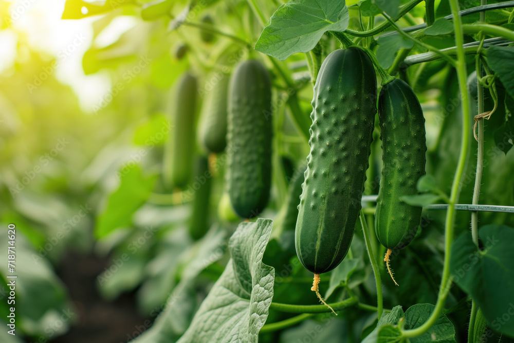 Cucumbers growing on vine Cucumbers growing on vine