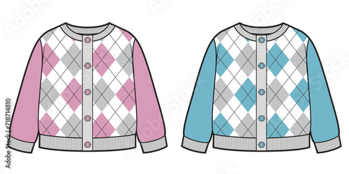 Baby knit cardigan with diamond pattern. Girls and boys