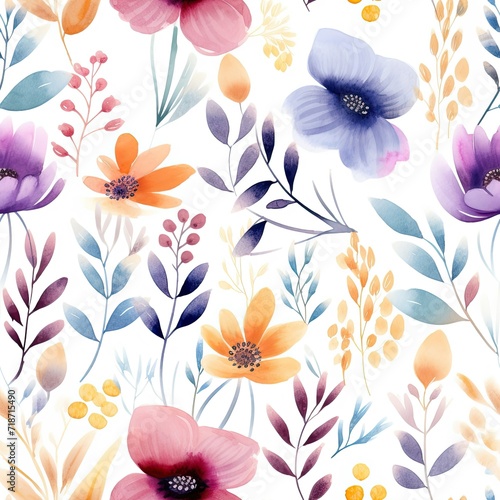 Watercolor Painting of Flowers on White Background