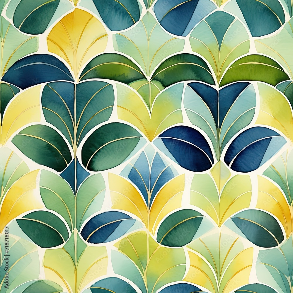 Seamless Pattern of Green and Yellow Leaves in a Painting Seamless Pattern of Green and Yellow Leaves in a Painting