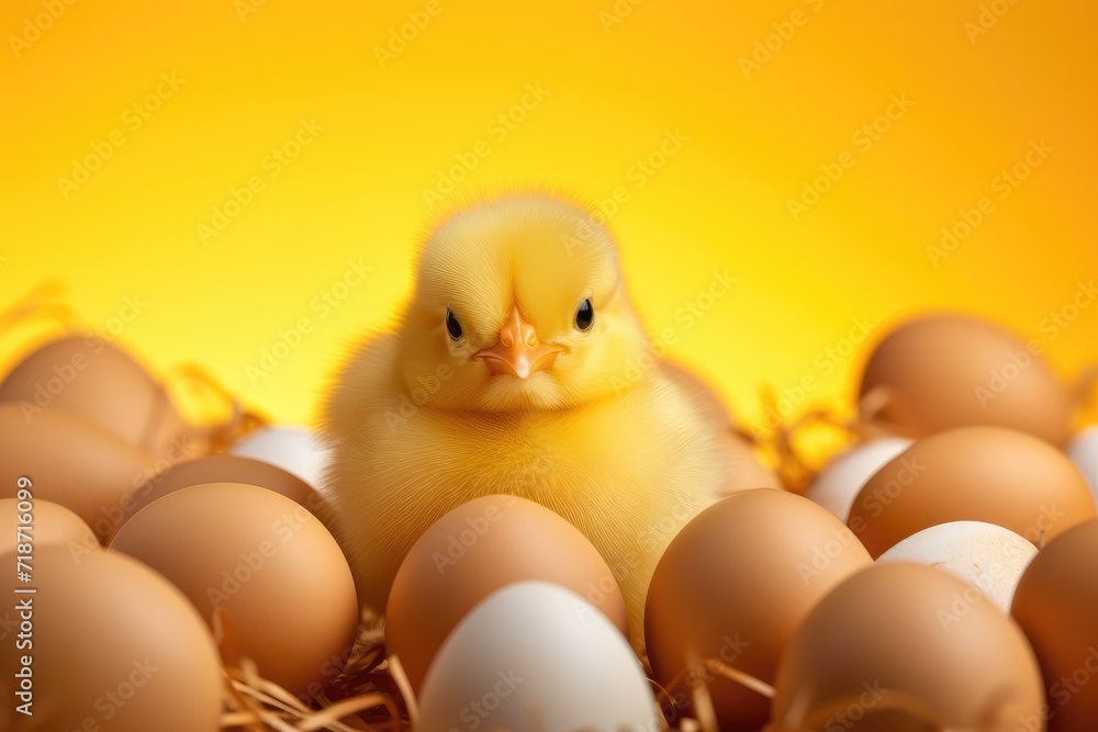 eggs and chick background. Spring, Easter, new life, birth card, banner eggs and chick background. Spring, Easter, new life, birth card, banner