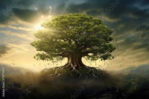 lonely magical miracle tree on the edge  fairy-tale landscape  concept of magic  dream come true