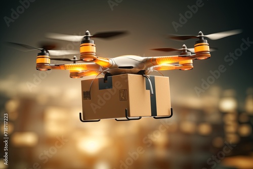 Remote aircraft, secure aerial package drone delivery, safety regulations effective traffic management. Beyond Visual Line of Sight (BVLOS) route infrastructure ports automated aerial delivery drone. photo