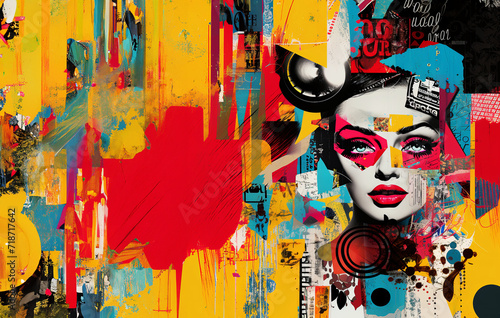 Colorful Pop art collage. Beauty woman face